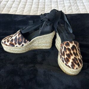 Tory Burch Brown and Black, Hair on Hide Espadrille Mules Size 5.5, EUC